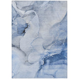 Homeroots 5' X 8' Blue And Gray Abstract Washable Non Skid Indoor Outdoor Area Rug Blue Polyester 560451