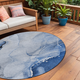 Homeroots 8' Round Blue And Gray Round Abstract Washable Non Skid Indoor Outdoor Area Rug Blue Polyester 560452