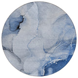 Homeroots 8' Round Blue And Gray Round Abstract Washable Non Skid Indoor Outdoor Area Rug Blue Polyester 560452