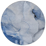 Homeroots 8' Round Blue And Gray Round Abstract Washable Non Skid Indoor Outdoor Area Rug Blue Polyester 560452