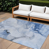 Homeroots 8' X 10' Blue And Gray Abstract Washable Non Skid Indoor Outdoor Area Rug Blue Polyester 560453