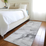 Homeroots 8' Runner Gray And Ivory Abstract Washable Non Skid Indoor Outdoor Runner Rug Gray Polyester 560457