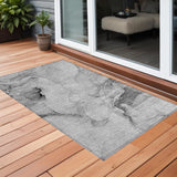 Homeroots 3' X 5' Gray And Ivory Abstract Washable Non Skid Indoor Outdoor Area Rug Gray Polyester 560459