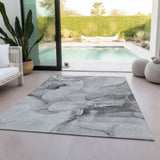 Homeroots 3' X 5' Gray And Ivory Abstract Washable Non Skid Indoor Outdoor Area Rug Gray Polyester 560459