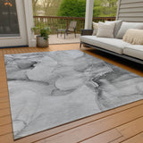 Homeroots 3' X 5' Gray And Ivory Abstract Washable Non Skid Indoor Outdoor Area Rug Gray Polyester 560459