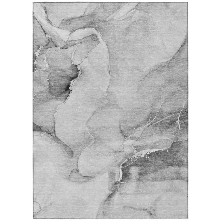 HomeRoots Abstract Gray Ivory Machine Washable Non Skid Indoor Outdoor Area Rug with Uv Protection 5' x 8' 560460