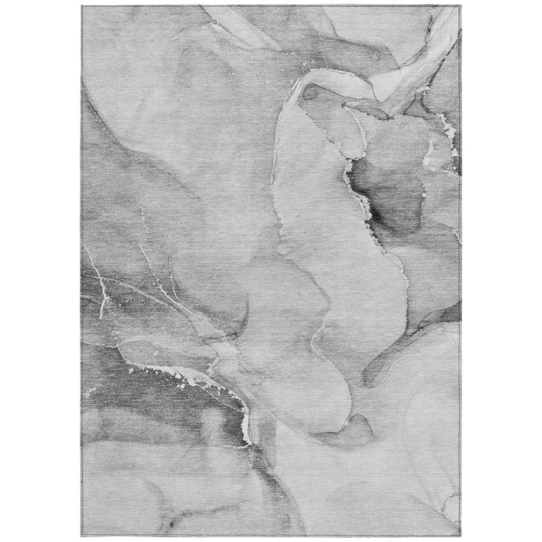 HomeRoots Abstract Gray Ivory Machine Washable Non Skid Indoor Outdoor Area Rug with Uv Protection 5' x 8' 560460