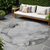 Homeroots 8' Round Gray And Ivory Round Abstract Washable Non Skid Indoor Outdoor Area Rug Gray Polyester 560461