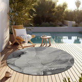 Homeroots 8' Round Gray And Ivory Round Abstract Washable Non Skid Indoor Outdoor Area Rug Gray Polyester 560461