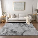 Homeroots 9' X 12' Gray And Ivory Abstract Washable Non Skid Indoor Outdoor Area Rug Gray Polyester 560463