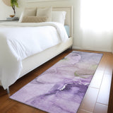 Homeroots 2' X 8' Purple Abstract Washable Indoor Outdoor Runner Rug Purple Polyester 560466