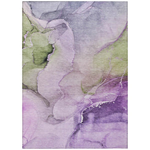 Abstract Washable Polyester Area Rug Bold Purple Green Design for Indoor Outdoor Living Spaces
