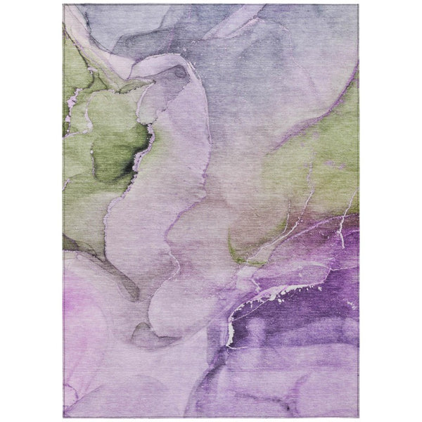 Abstract Washable Polyester Area Rug Bold Purple Green Design for Indoor Outdoor Living Spaces