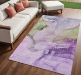 Homeroots 5' X 8' Purple And Green Abstract Washable Indoor Outdoor Area Rug Purple Polyester 560469