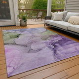 Homeroots 5' X 8' Purple And Green Abstract Washable Indoor Outdoor Area Rug Purple Polyester 560469