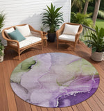 Homeroots 8' Round Purple Round Abstract Washable Non Skid Indoor Outdoor Area Rug Purple Polyester 560470