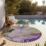 Homeroots 8' Round Purple Round Abstract Washable Non Skid Indoor Outdoor Area Rug Purple Polyester 560470