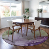 Homeroots 8' Round Purple Round Abstract Washable Non Skid Indoor Outdoor Area Rug Purple Polyester 560470