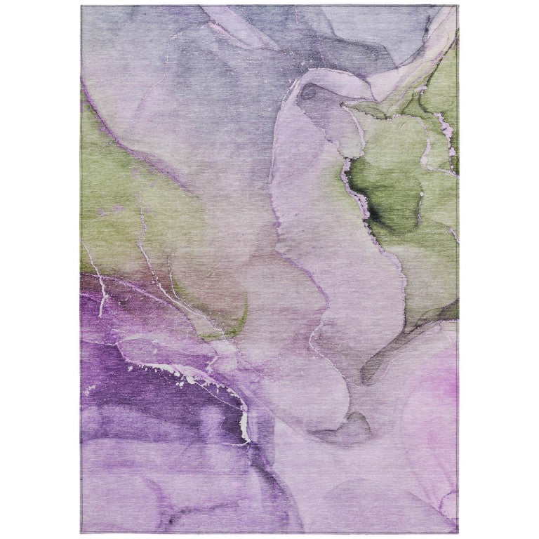 HomeRoots Purple Abstract Machine Washable Indoor Outdoor Area Rug with Non Skid Felt Backing Uv Resistant 8' x 10' 560471
