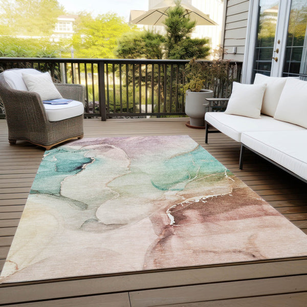 Homeroots 3' Beige And Brown Abstract Washable Indoor Outdoor Area Rug – Elevate Your Space With Style! 3' X 5' Polyester 560477