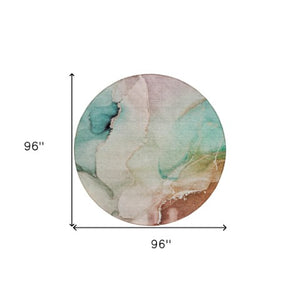 Homeroots 3' Beige And Brown Abstract Washable Indoor Outdoor Area Rug – Elevate Your Space With Style! 8' Round Polyester 560479