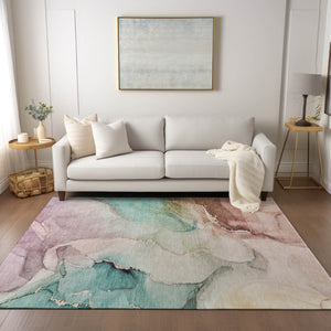 HomeRoots 5' Abstract Indoor Outdoor Area Rug - Stylish Washable Design for Living Spaces and Patios 10' X 14' 560482