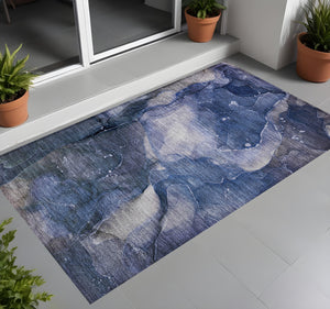 Homeroots 3' X 5' Blue Abstract Washable Non Skid Indoor Outdoor Area Rug Blue Polyester 560486