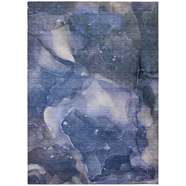 Homeroots 3' X 5' Blue Abstract Washable Non Skid Indoor Outdoor Area Rug Blue Polyester 560486