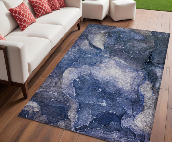 Homeroots 5' X 8' Blue Abstract Washable Non Skid Indoor Outdoor Area Rug Blue Polyester 560487