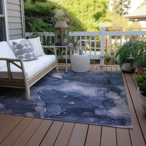 HomeRoots 5' Blue Abstract Area Rug - Washable, Non-Skid Design Perfect for Indoor and Outdoor Spaces 8' X 10' 560489
