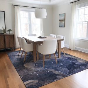 HomeRoots 5' Blue Abstract Area Rug - Washable, Non-Skid Design Perfect for Indoor and Outdoor Spaces 8' X 10' 560489