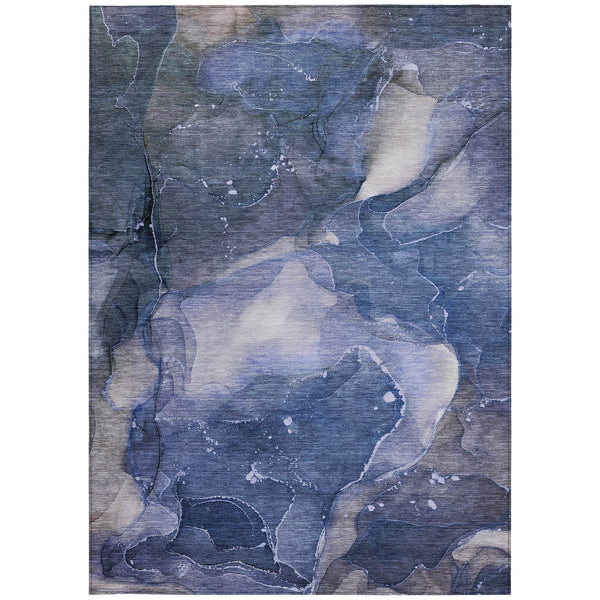 Homeroots 9' X 12' Blue Abstract Washable Non Skid Indoor Outdoor Area Rug Blue Polyester 560490