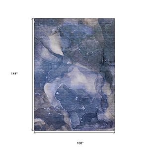 HomeRoots 5' Blue Abstract Area Rug - Washable, Non-Skid Design Perfect for Indoor and Outdoor Spaces 9' X 12' 560490