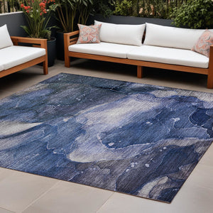 Homeroots 10' X 14' Blue Abstract Washable Non Skid Indoor Outdoor Area Rug Blue Polyester 560491