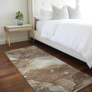 Homeroots 8' Runner Brown Abstract Washable Non Skid Indoor Outdoor Runner Rug Brown Polyester 560493