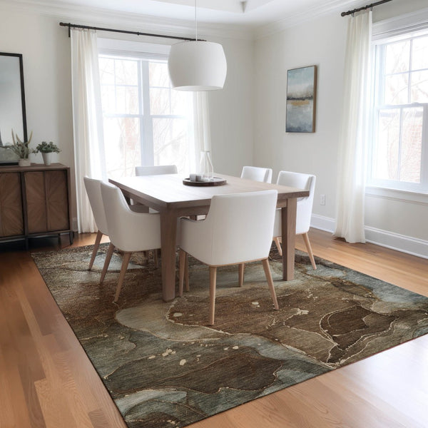 HomeRoots 5' Blue Abstract Area Rug - Washable, Non-Skid Design Perfect for Indoor and Outdoor Spaces 5' X 8' 560496