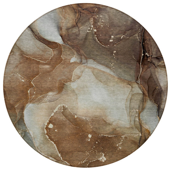 HomeRoots 5' Blue Abstract Area Rug - Washable, Non-Skid Design Perfect for Indoor and Outdoor Spaces 8' Round 560497