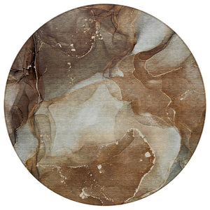 HomeRoots 5' Blue Abstract Area Rug - Washable, Non-Skid Design Perfect for Indoor and Outdoor Spaces 8' Round 560497