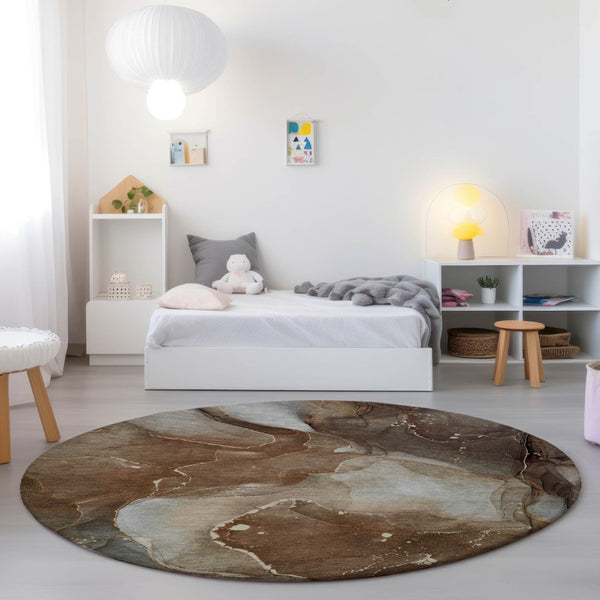 HomeRoots 5' Blue Abstract Area Rug - Washable, Non-Skid Design Perfect for Indoor and Outdoor Spaces 8' Round 560497