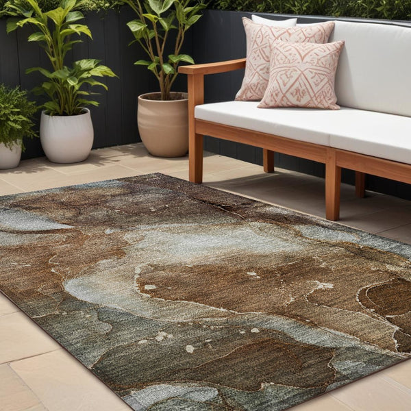 HomeRoots 5' Blue Abstract Area Rug - Washable, Non-Skid Design Perfect for Indoor and Outdoor Spaces 8' X 10' 560498
