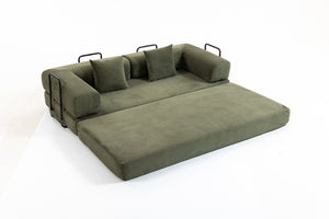 English Elm Full Foam Modular Sofa Bed Corduroy Upholstered Convertible Lounger for Studio Apartments Green W3326P450805