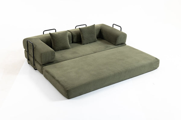English Elm Full Foam Modular Sofa Bed Corduroy Upholstered Convertible Lounger for Studio Apartments Green W3326P450805