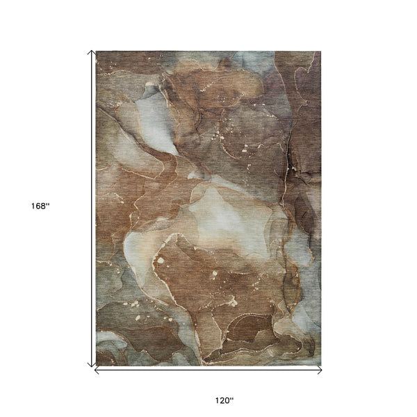 Homeroots 10' X 14' Brown Abstract Washable Non Skid Indoor Outdoor Area Rug Brown Polyester 560500