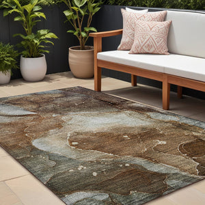 Homeroots 10' X 14' Brown Abstract Washable Non Skid Indoor Outdoor Area Rug Brown Polyester 560500