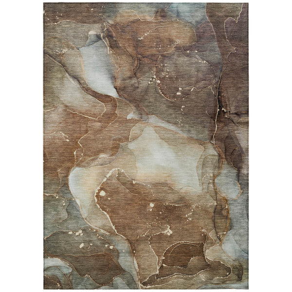 Homeroots 10' X 14' Brown Abstract Washable Non Skid Indoor Outdoor Area Rug Brown Polyester 560500
