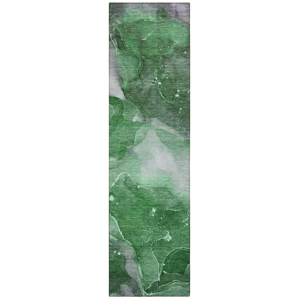 Homeroots 8' Runner Emerald Abstract Washable Non Skid Indoor Outdoor Runner Rug Emerald Polyester 560502