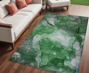 Homeroots 5' X 8' Emerald Abstract Washable Non Skid Indoor Outdoor Area Rug Emerald Polyester 560505