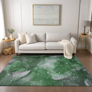 Homeroots 5' X 8' Emerald Abstract Washable Non Skid Indoor Outdoor Area Rug Emerald Polyester 560505