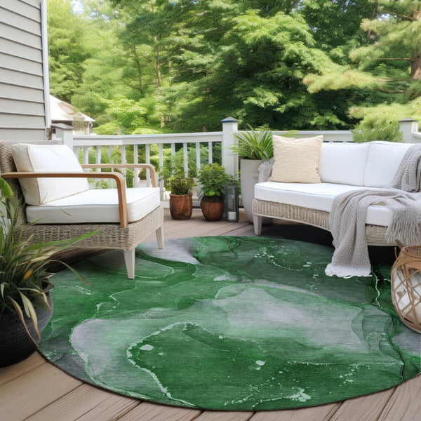 HomeRoots 5' Blue Abstract Area Rug - Washable, Non-Skid Design Perfect for Indoor and Outdoor Spaces 8' Round 560506