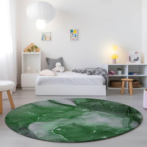 HomeRoots 5' Blue Abstract Area Rug - Washable, Non-Skid Design Perfect for Indoor and Outdoor Spaces 8' Round 560506